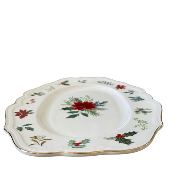 Grace Teaware Poinsettia & Holly Porcelain Oval Serving Tray Christmas New - Picture 14 of 14